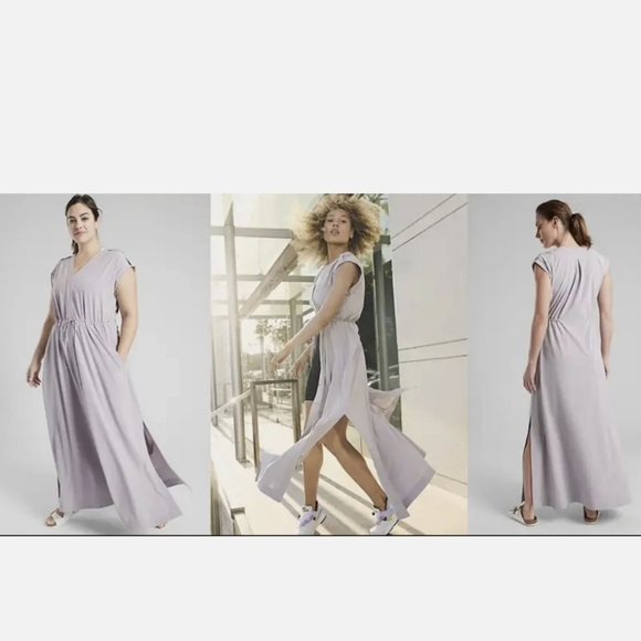 Athleta Mara Maxi Button Down Athleisure Travel Dress Pockets Lilac Twilight M - Picture 3 of 15